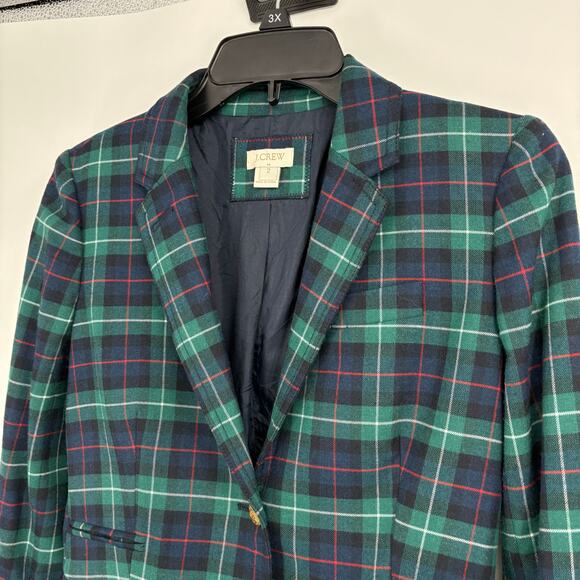 J. Crew Y2K Tartan Plaid Wool Blend Blazer Academia Business Holiday Size 2 - Picture 2 of 10